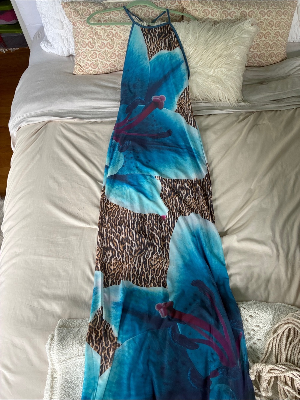 Peppermayo Blue Floral Maxi Dress with Leopard Print - Picture 2 of 5
